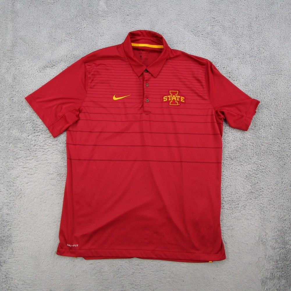Nike Iowa State Cyclones Polo Shirt Mens Large Red Dri-FIT Striped 34417X-IO1